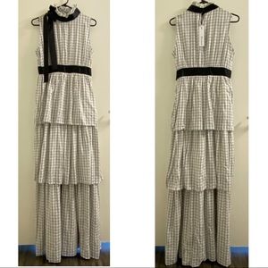 Grey Gingham Maxi Ribbon Dress